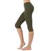 Women & Plus Essential Basic Cotton Spandex Stretch Below Knee Length 15" Leggings (DK OLIVE, S)