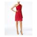 ADRIANNA PAPELL Womens Red Beaded Sleeveless Asymmetrical Neckline Knee Length Sheath Evening Dress Size 6