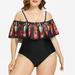 ã€–Follureã€—Plus Size Sexy Women One Piece Padded Swimwear Plus Size Feather Swimsuit Bikini Tankini