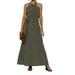 Sexy Dance Women Casual Long Dress Solid Color Sleeveless Summer Maxi Dress Pleated Swing Dresses Ladies Cocktail Party Evening Dress with Belt