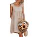 Lumento Women Casual Backless Short Dress Cotton Linen Mini Dress Summer Beach Party Holiday Sundress