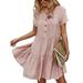 Niuer Women Short Sleeve Tiered Frill Midi Dress Beach Holiday Fashion Pleated Button Swing Dress Tunic Long Top Pink L(US 12-14)
