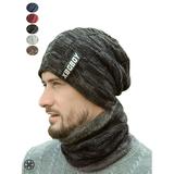 Luxtrada 2-Pieces/Set Winter Beanie Hat Outdoors Scarf Set Warm Knit Hat Thick Knit Skull Cap for Men Women (Black)