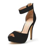 Dream Pairs Women Ankle Platform Dress Shoes Back Zipper Peep Toe High Heel Pump Shoes Swan-05 Black/Nubuck Size 8