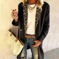 Women Leopard Stitching Long Sleeve Coat Plus Size Cardigan Coat Jacket