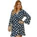 Casual Midi Dresss for Women Sexy Polka Dots Plus Size Dress Long Sleeve Autumn Lace Up Dress Boho V Neck Ruffle Hem Trendy Womens Sundress Jumpsuit