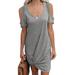 Summer Beach Sundresses for Women Cold Shoulder V Neck T Shirts Dress Dailywear Work Casual Short Mini Dress Light Gray XL