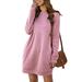 Pullover Shirts Dress With Pockets for Women Casual Round Neck Plain Short Dress Loose Baggy Mini Dress Ladies Winter Long Tunic Blouse Dress