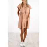 Young Women's Juniors Flutter Sleeve Buttoned Empire Waist Babydoll Dress