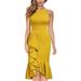 UKAP Women Ruffle Midi Bodycon Dress Solid Color Sleeveless Fishtail Dress Wedding Party Cocktail Dresses