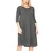 Women's Casual Loose Fit 3/4 Sleeve Round Neck Jersey Knit A-Line Solid Midi Dress Made in USA