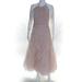 Marchesa Notte Womens Textured Tulle Halter Tea Length Dress Soft Pink Size 14