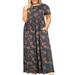 MAWWCLOS Women Plus Size Casual Crew Neck Maxi Dress Casual Long Dress with Pocket Boho Flower Print Beach Daily Party Dresses