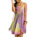 UKAP Women Tie Dye Short Dress Crew Neck Casual Sundress Sleeveless Pleated Mini Dress