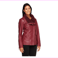 Denim and Co. Faux Leather Jacket w/ Faux Sherpa Collar, Wine ,Size XXS, MSRP $69