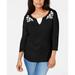 Karen Scott Women's Embroidered Cotton Layered-Look Top Black Size Extra Small