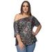 Women's Plus Size Sequin Sexy One Shoulder Short Sleeve Party Club Top, Multicolored, Large