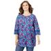 Woman Within Women's Plus Size Crochet-Trim Three-Quarter Sleeve Tunic