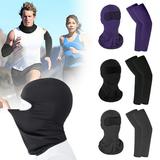 Sun Protection Neck Gaiter Face Cover and Arm Sleeve Set for Women Men Outdoor Activities - Dark Gray