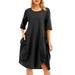 Lixada Women Tunic Dress Roll-up Short Sleeve Comfortable Cotton Pockets Irregul