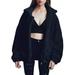 Women's Fashion Long Sleeve Lapel Zip Up Faux Shearling Shaggy Oversized Coat Jacket with Pockets Warm Winter