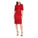 ANNE KLEIN Womens Red Zippered 3/4 Sleeve Jewel Neck Knee Length Sheath Party Dress Size 4