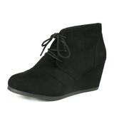 Dream Pairs Women's Casual Fashion Outdoor Lace Up Low Wedge Heel Booties Shoes Tomson Black Size 9