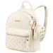 Women PU Leather Backpack 2 in 1Trendy Travel Shoulders Bag Chic Outdoor Daypack Casual School Backpack, Rivets Decoration, Beige