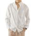 Listenwind Mens Classic Cotton Linen Shirt Stand Collar Loose Fit Shirt