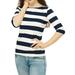 Unique Bargains Women's Boat Neck Elbow Sleeves Stripes Tee Shirt Blouse