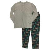 Mens 2pc Grizzly Bear Pajamas Sleep Set Fleece Lounge Pants & Long T-Shirt