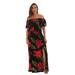 Riviera Sun Rayon Crepe Printed Maxi Dress for Women 21881 (Large, Black - Red Floral)
