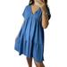 Women V-Neck A-Line Dress Empire Waist Beach Dress Short Sleeve Summer Holidays Dress