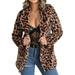 Chinatera Leopard Print Faux Fur Coat Women Turn Down Collar Cardigan Outwear (L)