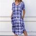 New Women's V Neck Stripe Dress Sexy Pocket Tie Dye Print Dress