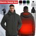 UKAP Men's Heated Jacket USB Electric Heated Coat Vest Hooded Heating Winter Clothes Thermal Outdoor Heating Pad Outwear-Full Zip Down Cotton Jacket with Battery Pack 10000mAH