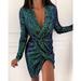 Women Deep V-Neck Sequin Mini Autumn Winter Long Sleeve Party Dress