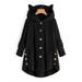 Women Button Coat SolidTops Hooded Pullover Loose Sweater Blouse Plus Size