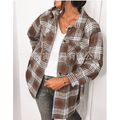 Women Casual Loose Long-sleeved Shirt Autumn Fashion Plaid Stitching Lapel Single-breasted Coat