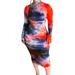 Winnereco Women Tie Dye Print Slim Dress Long Sleeve Club Midi Dresses (Red 2XL)