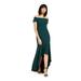 CALVIN KLEIN Womens Green Ruffled Zippered Short Sleeve Off Shoulder Midi Hi-Lo Evening Dress Size 2