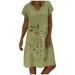 Follure summer dresses Fashion Women Plus Size Embroidered Short Sleeves V-Neck Casual Short Dress