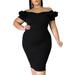 MAWCLOS Womens Plus Size Bodycon Dress Ruffle Sleeve Retro Vintage Dress Sexy Off Shoulder Package Hip Sundress Cocktail Party Dress