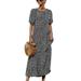 Women Summer Puff Sleeve Long Dress Scoop Neck Beach Holiday Sundress for Ladies Women Boho Kaftan Vintage Maxi Dress