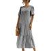 Boho Kaftan Beach Sundress for Women Short Sleeve Vintage Tunic Long Maxi Dress Casual Loose Party Holiday Dress Ladies Plain Summer Dresses