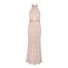 Cachet Embellished Halter Neck Pleated Racerback Lace Dress-CHAMPAGNE