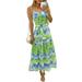 Women Ladies Sleeveless Long Maxi Dresses Strappy Boho Summer Beach Sundress Tie Dye Printed Kaftan Dress With Tie Waist