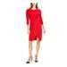 TAYLOR Womens Red Slitted 3/4 Sleeve Jewel Neck Above The Knee Sheath Cocktail Dress Size 2P