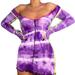 Women Tie Dye Off The Shoulder Mini Dress Long Sleeve Sexy Club Street Wear Skinny Party Dresses