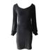 Women V-Neck Sequin Tassel Long-Sleeve Slim Bag Hip Dress